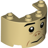 Lego Cylinder Half 2 x 4 x 2 with 1 x 2 Cutout with Face Print (Grawp) / Tan