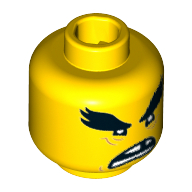 Lego Minifig Head Shark Army, Bushy Eyebrows, Reddish Brown Wrinkles, Scowling Open Mouth with Missing Tooth Print [Hollow Stud] / Yellow