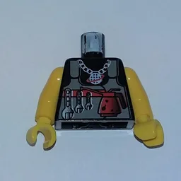 Torso, Shirt, Alpha Team Logo on Necklace, Dark Gray Vest, Tools Print, Yellow Arms and Hands / Black