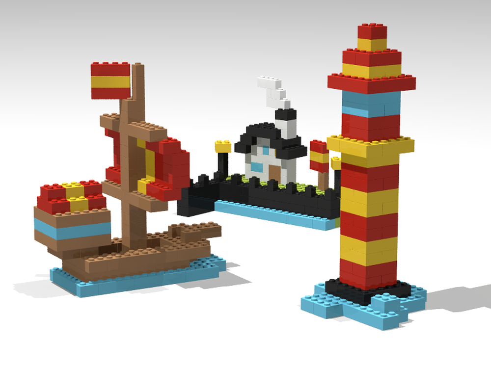 Lego Basic sailing ship, harbor and lighthouse