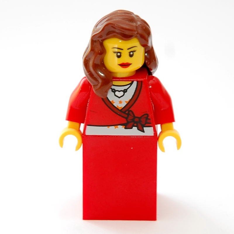 Lego Woman, Cardigan Tied with Bow and Necklace, Red Skirt (3626bpr0043 Head)