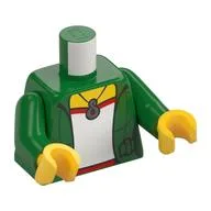 Torso, Jacket Open over Red and Light Green Top with Necklace Print, Green Arms, Yellow Hands / Green