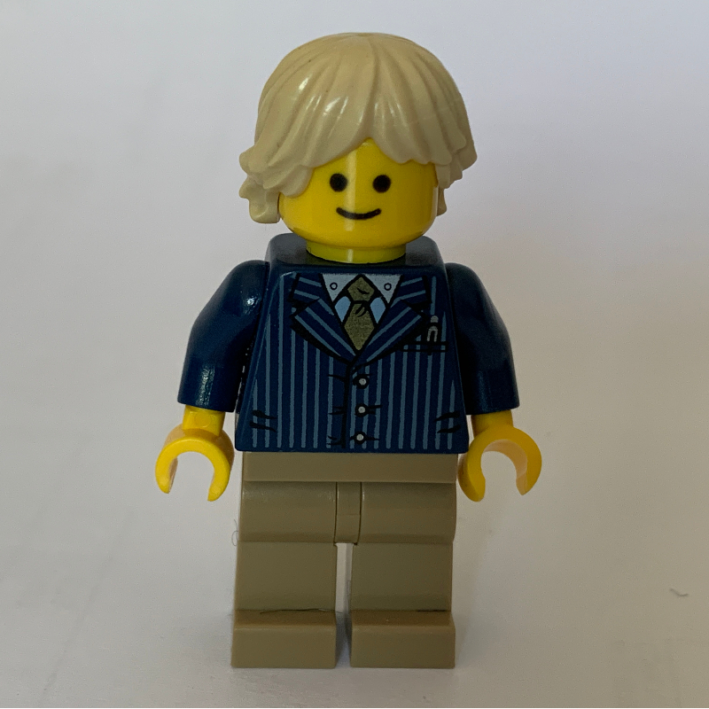Lego Dark Blue Torso, Jacket, Dark Tan Legs, Tan Hair