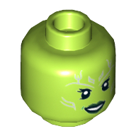 Lego Minifig Head Gamora, Silver Tattoos, Dark Green Lips, Open Mouth Smile / Angry Print / Lime