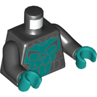 Lego Torso Racing Jacket, Body Armor with Dark Turquoise Skull Print, Black Arms, Dark Turquoise Hands / Black