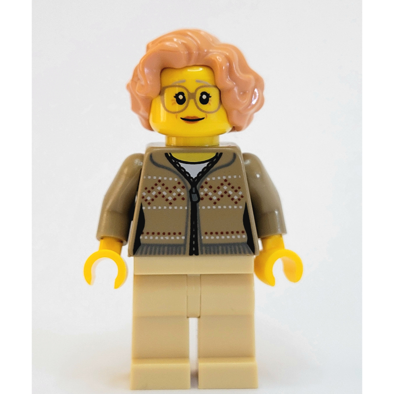Lego Woman, Dark Tan Cardigan with Zipper, Tan Legs, Nougat Hair, Glasses