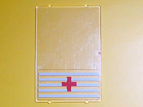 Lego Glass for Window 1 x 4 x 5 with 5 White Stripes and Red Cross Pattern (Sticker) - Set 6380 / Trans-Clear