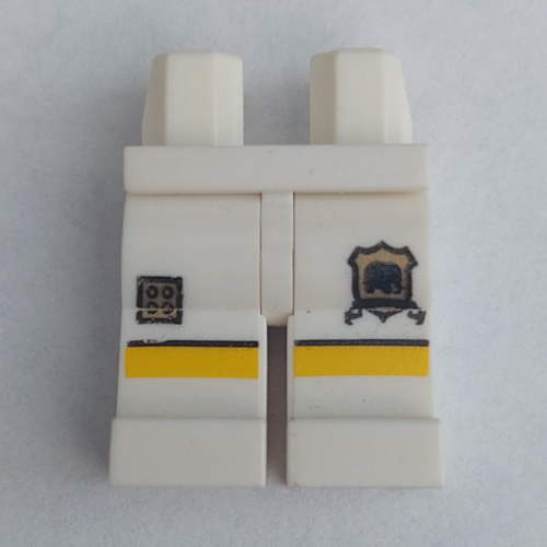 Lego Hips and White Legs with Golden Brick, Shield and Yellow Stripe Print / White