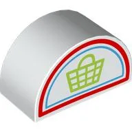 Duplo Brick 2 x 4 x 2 Curved Top with Lime Shopping Bag Print / White