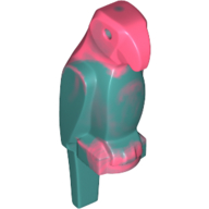 Lego Animal, Bird, Parrot, Wide Beak and Tail with Marbled Dark Turquoise Pattern / Coral