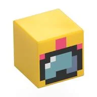 Minifig Head Special, Cube with Pixelated Diver Goggles, Black Border, Coral Snorkel Print / Yellow