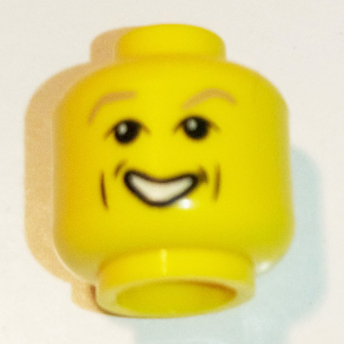Lego Minifig Head Professor Gilderoy Lockhart, Light Brown Eyebrows, Cheek Dimple, Open Mouth Smile Print [Blocked Open Stud] / Yellow