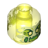 Lego Minifig Head Ghost, with Yellowish Green Face, Yellow Eyes, Open Mouth Print / Trans-Neon Green
