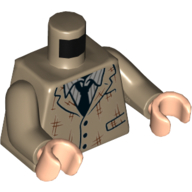Lego Torso Jacket, Tattered, Dark Bluish Grey Shirt, Black Tie print, Dark Tan Arms, Light Nougat Hands / Dark Tan