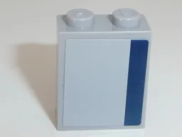 Brick 1 x 2 x 2 with Inside Stud Holder with Dark Blue Stripe on Light Bluish Gray Background Pattern on Both Sides (Stickers) - Set 8128