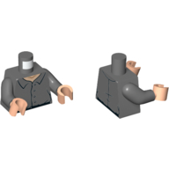 Lego Torso Shirt, Buttons and Collar Print, Dark Bluish Gray Arms, Light Nougat Hands / Dark Bluish Gray