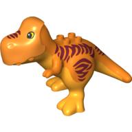 Lego Duplo Dinosaur Tyrannosaurus Rex with Red Stripes, Bright Light Orange Belly Print / Orange
