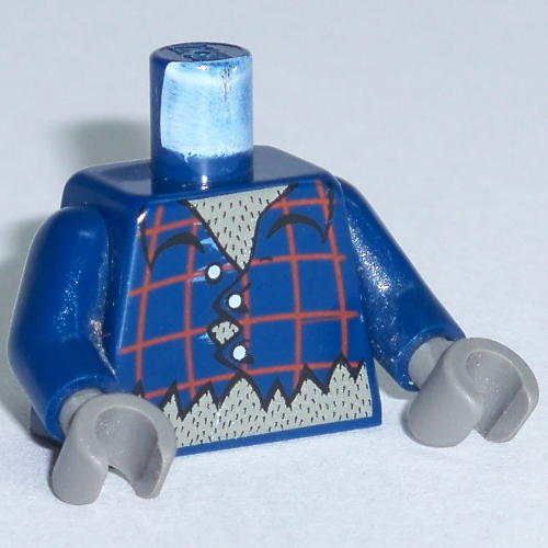 Lego Torso Plaid Shirt with Buttons and Ripped Print (Werewolf), Dark Blue Arms, Dark Gray Hands / Dark Blue