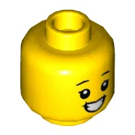 Minifig Head Child, Smile, Open Mouth Teeth / Closed Eyes Print / Yellow