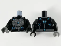 Torso Armor, Silver Plates and Medium Azure Circles Pattern / Black Arms / Black Hand Left / Dark Bluish Gray Hand Right