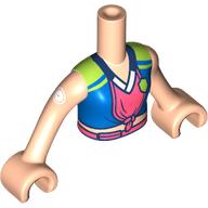 Lego Minidoll Torso Girl with Blue/Lime/Coral Shirt, Shield, Dark Blue Collar print, Glucose Sensor Light Nougat Arms and Hands / Light Nougat