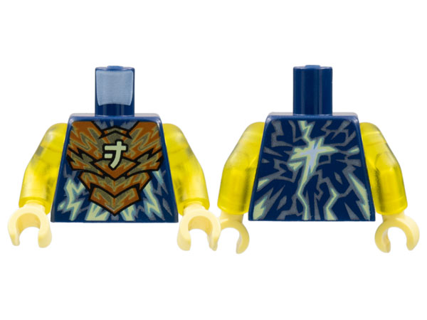 Lego Torso Dark Orange Armor, Bright Light Yellow Ninjago Logogram Letter J and Electricity Pattern / Trans-Yellow Arms / Bright Light Yellow Hands