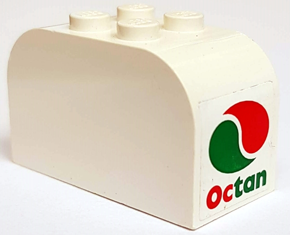 Lego Slope, Curved 4 x 2 x 2 Double with 4 Studs with Octan Logo Pattern on both ends (Stickers) - Sets 2532 / 2718