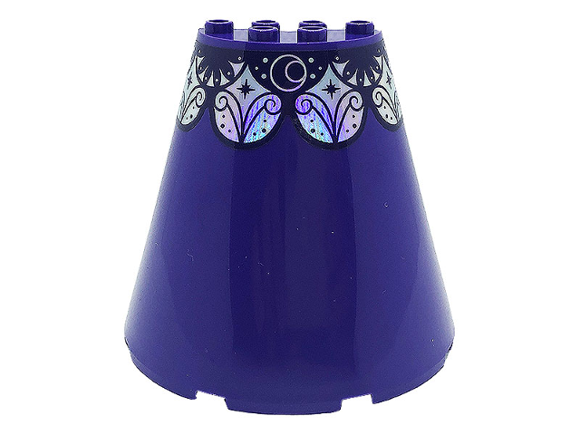 Lego Cone Half 8 x 4 x 6 with Dark Purple and Silver Stars, Dots and Swirls Pattern (Sticker) - Set 41685