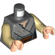 Lego Torso Robe, Open Neck, Light Bluish Gray Crossed Sash, Reddish Brown Belt Print (Rey), Tan Arms, Light Nougat Hands / Dark Bluish Gray
