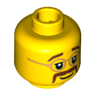 Lego Minifig Head Hippie, Glasses, Brown Moustache and Eyebrows Print [Blocked Open Stud] / Yellow