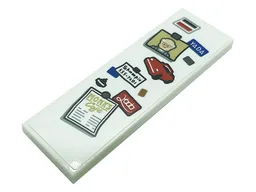 Tile 2 x 6 with Magnets, 'YADA', Car, 'Schmoopie 555-7X01', 'MONK'S Cafe' Menu, and Old Man Minifigure Photo Pattern (Sticker) - Set 21328