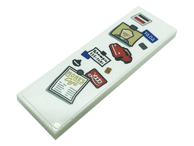 Lego Tile 2 x 6 with Magnets, 'YADA', Car, 'Schmoopie 555-7X01', 'MONK'S Cafe' Menu, and Old Man Minifigure Photo Pattern (Sticker) - Set 21328