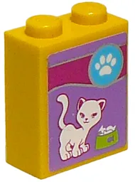 Brick 1 x 2 x 2 with Inside Stud Holder with Paw Print, Cat and Food Bowl Pattern (Sticker) - Set 41007
