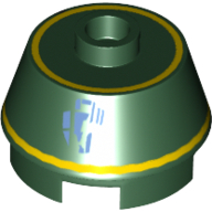 Lego Brick Round 2 x 2 Truncated Cone with Yellow Stripe, Droid Print (R1-G4) / Dark Green