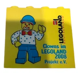 Brick 2 x 4 x 3 with 'Legoland Deutschland', 'Clowns im Legoland 2008 Project e.V.' Print / Yellow