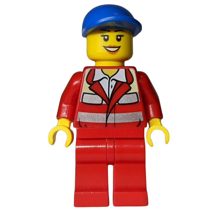 Lego Paramedic, Woman, Red Uniform, Blue Cap