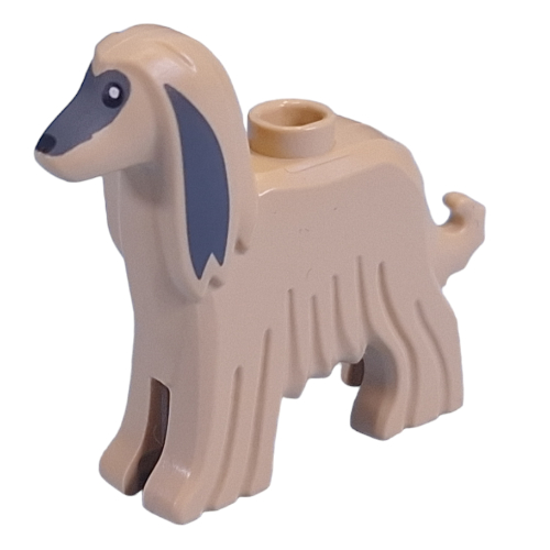 Lego Animal, Dog Afghan Hound with Dark Bluish Grey Noes, Ears print / Tan
