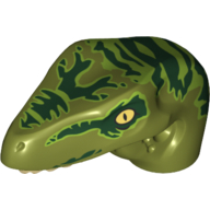 Lego Animal Body Part, Dinosaur, Raptor Head with Tan Teeth and Dark Green Stripes over Lime Print / Olive Green