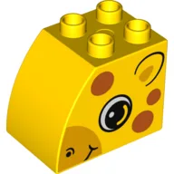 Duplo Brick 2 x 3 x 2 with Curved Top and Dark Orange Spots and Giraffe Face Print on Both Sides / Yellow