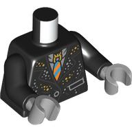 Lego Torso, Jacket, Silver/Gold Dots, Dark Azure/Orange Tie print, Black Arms, Light Bluish Gray Hands / Black