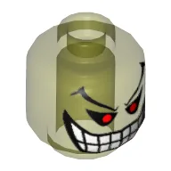 Minifig Head, Red Eyes, Eyebrows, White Teeth and Grin Print (Joker's Bomb) / Trans-Neon Green