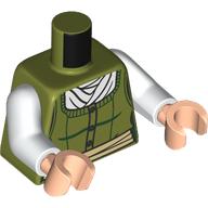 Lego Torso Sweater, Dark Green Lines, White Shirt, Tan Belt print, White Arms, Light Nougat Hands / Olive Green
