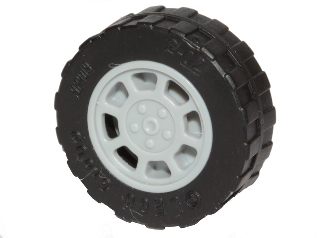 Lego Wheel 11mm D. x 6mm with 8 Spokes with Black Tire 17.5mm D. x 6mm with Shallow Staggered Treads - Band Around Center of Tread  (93593 / 92409)
