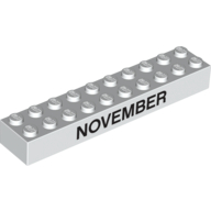 Lego Brick 2 x 10 with Black 'NOVEMBER' / 'DECEMBER' Print / White