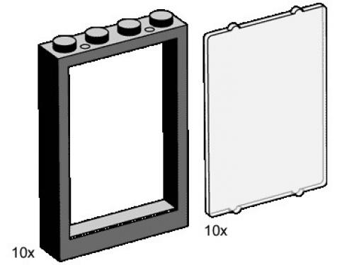 Lego 1 x 4 x 5 Black Window Frames with Clear Panes