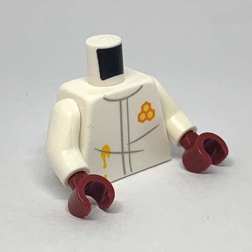 Lego Torso Jacket with Honey Stain, and Honeycomb Logo Print, White Arms, Dark Red Hands / White