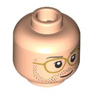 Lego Minifig Head Ryland Grace, Dark Tan Eyebrows, Stubbled Beard, Gold Glasses / Open Mouth Smile / Light Nougat
