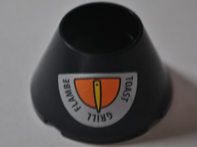 Lego Cone 4 x 4 x 2 Hollow No Studs with Orange and Yellow Gauge, 'TOAST', 'GRILL' and 'FLAMBE' on White Background Pattern (Sticker) - Set 8970