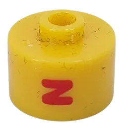 Pen Bead, Round Long, Flat Edge with Red 'N' Print / Yellow