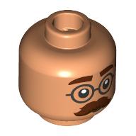 Lego Minifig Head Dr. Watson, Reddish Brown Eyebrows, Thick Moustache, Silver Glasses / Nougat